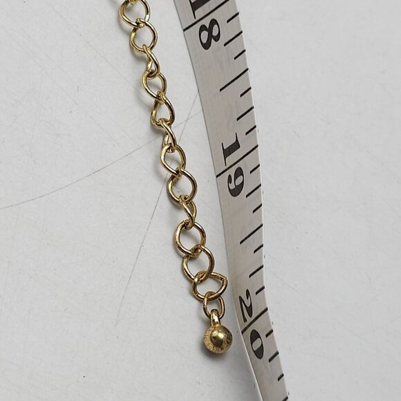 Gold Tone Beaded Chain Necklace With Purple Glass Enamel Pendant Charms - Picture 5 of 5